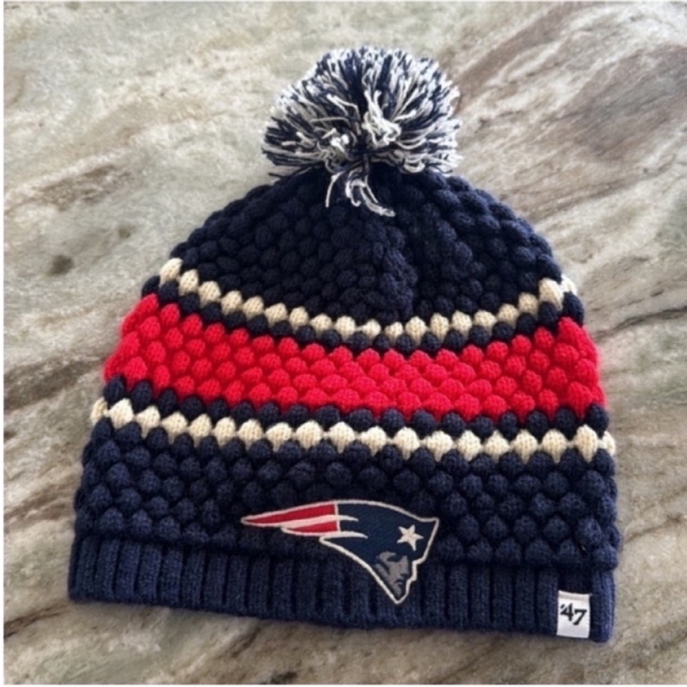 Patriots Fan Knit Beanie - Navy, Red, and Cream